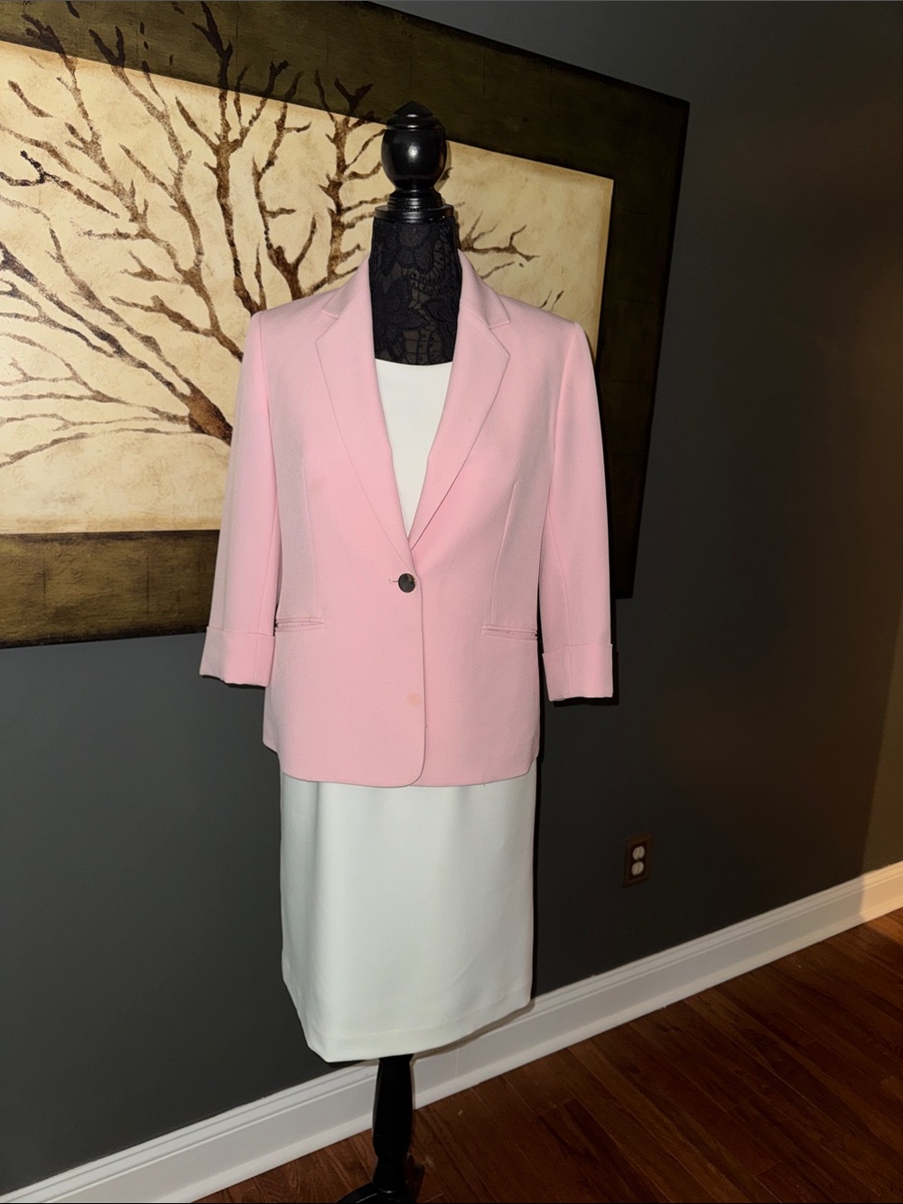 Women's White Sheath Dress with Single-Button 3/4 Length Blazer